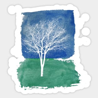 White Tree Watercolor Painting Sticker